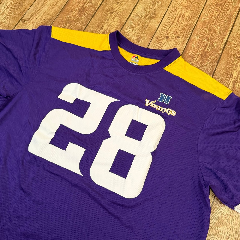 Majestic NFL Minnesota Vikings Jersey Mens XXL 2XL Purple Adrian Peterson 28